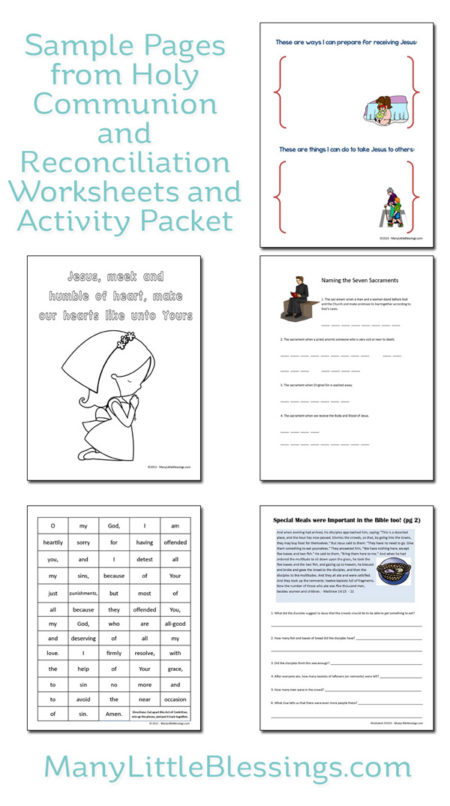 sample pages from Holy Communion and Reconciliation Worksheets and Activity Packet