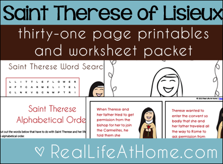 Saint Therese Printables and Worksheet Packet for Kids {31 page packet all about St. Therese of Lisieux}