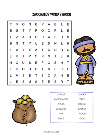 Zacchaeus Word Search from Zacchaeus Printables Packet on Real Life at Home