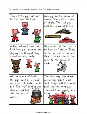 Three Little Pigs Story Sequencing Cards from Real Life at Home (Part of the free Three Little Pigs Printables Packet)