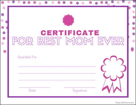 Best Mom Ever Free Printable Certificate from Real Life at Home