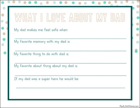 Father's Day questionnaire for children to fill out