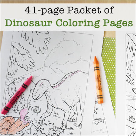 41-page packet of dinosaur coloring sheets featuring 39 pages of dinosaurs