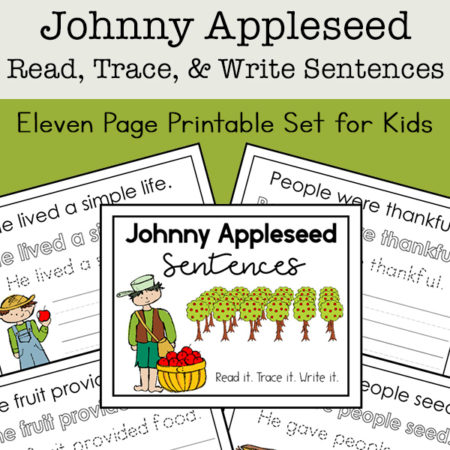 Johnny Appleseed Read, Trace, and Write Packet for Preschool - 2nd Grade