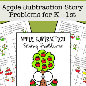 Printable math task cards for kindergarten and 1st grade students to work on basic subtraction story problems with helpful pictures.