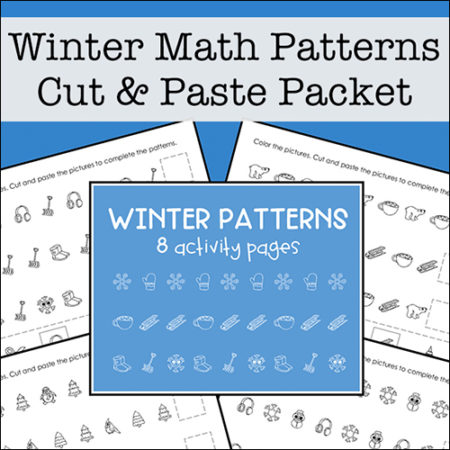 Winter Math Patterns Worksheets for Preschool - 1st Grade