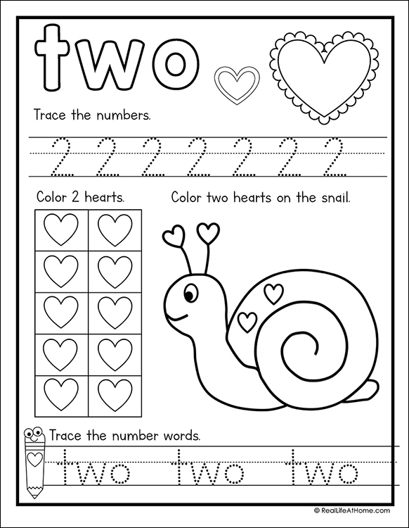 Math Worksheet for the Number Two (from a Math Packet for Numbers 1 - 10)