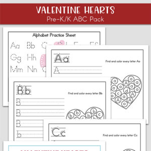 29-page Valentine Hearts ABC Printables Packet for Preschool, Kindergarten, and 1st Grade