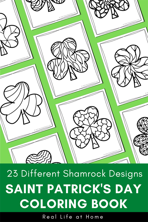 Printable Saint Patrick's Day Coloring Book for Kids and Adults with 23 Shamrock Designs