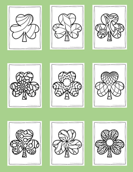 Printable Saint Patrick's Day Coloring Book for Kids and Adults with 23 Shamrock Designs