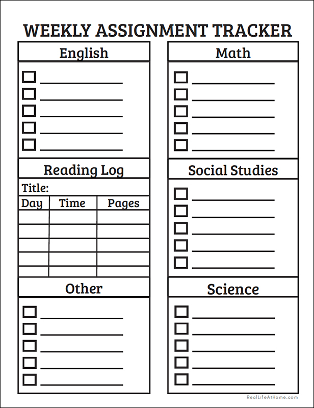 weekly assignment planner pages color and black and white