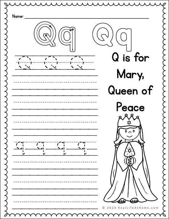 Religious Handwriting Page for the Letter Q