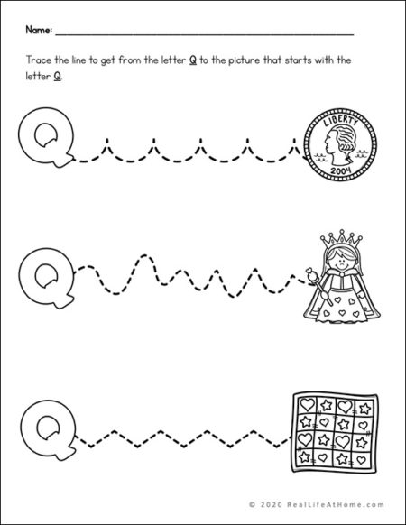 Line tracing page for the letter Q