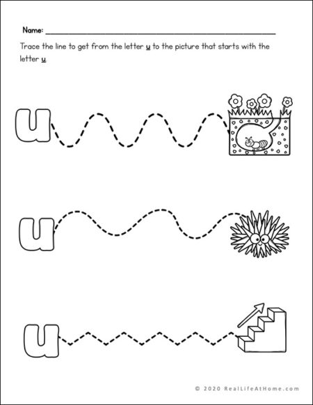 Letter U line tracing page