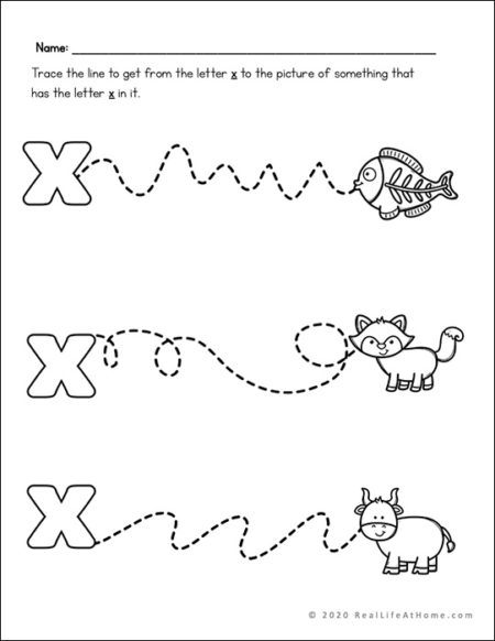 Letter X Line Tracing Page