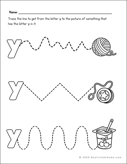 Letter Y Line Tracing Page