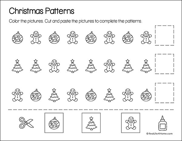Christmas Math Patterns Printable Page