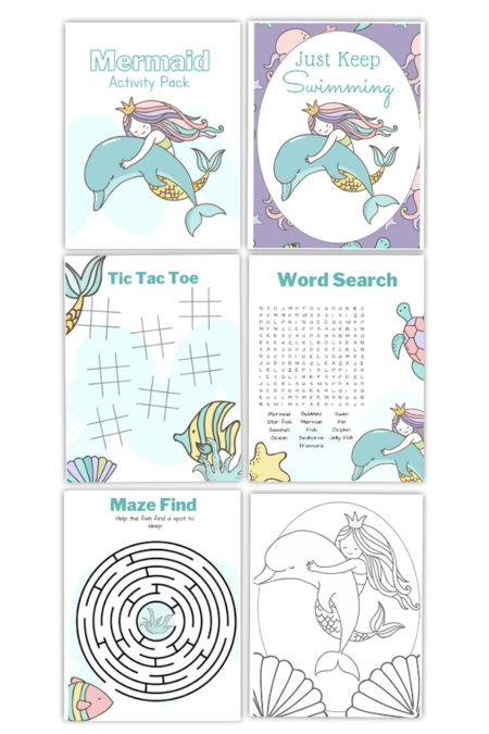 Mermaid Coloring Page and Activity Sheets