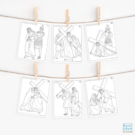 Stations of the Cross coloring pages on a clothes line