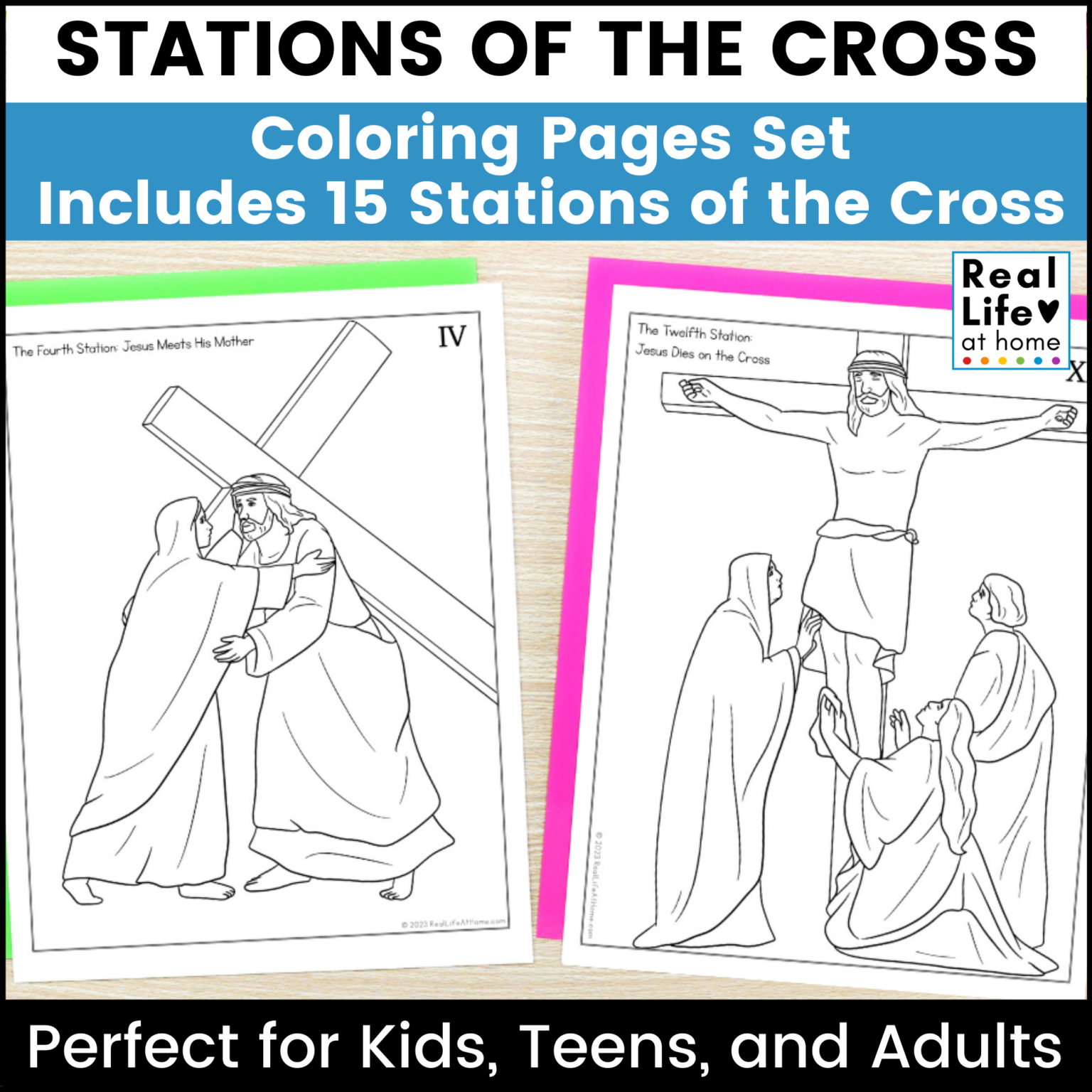 Stations of the Cross Coloring Pages Set (15 Coloring Pages)