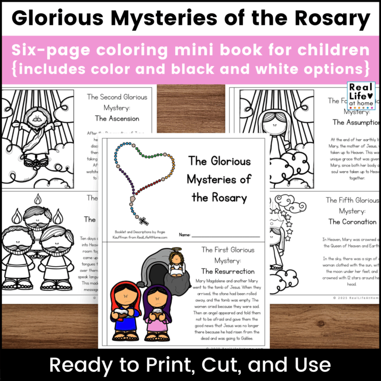 Glorious Mysteries of the Rosary Mini Book for Kids (6-page Mini Book)
