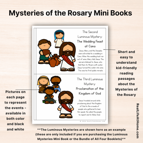 Joyful Mysteries of the Rosary Mini Book for Kids (6-page Mini Book)