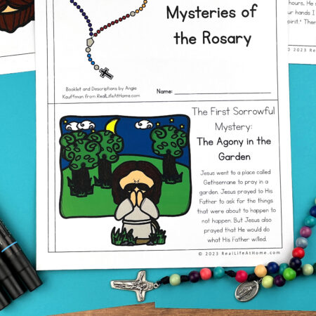 Sorrowful Mysteries of the Rosary Mini Book for Kids (6-page Mini Book)