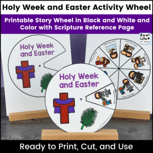 Holy Week and Easter Activity Wheel Printable for Kids.