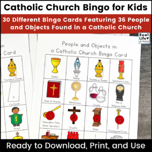 Catholic Church Bingo for Kids: 30 Different Bingo Cards Featuring 36 People and Objects Found in a Catholic Church.